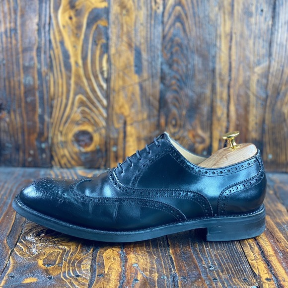 Herring Wingtip Black Leather Brogue Men Dress Shoes Size UK 9.5 / US 10.5 - Picture 2 of 10